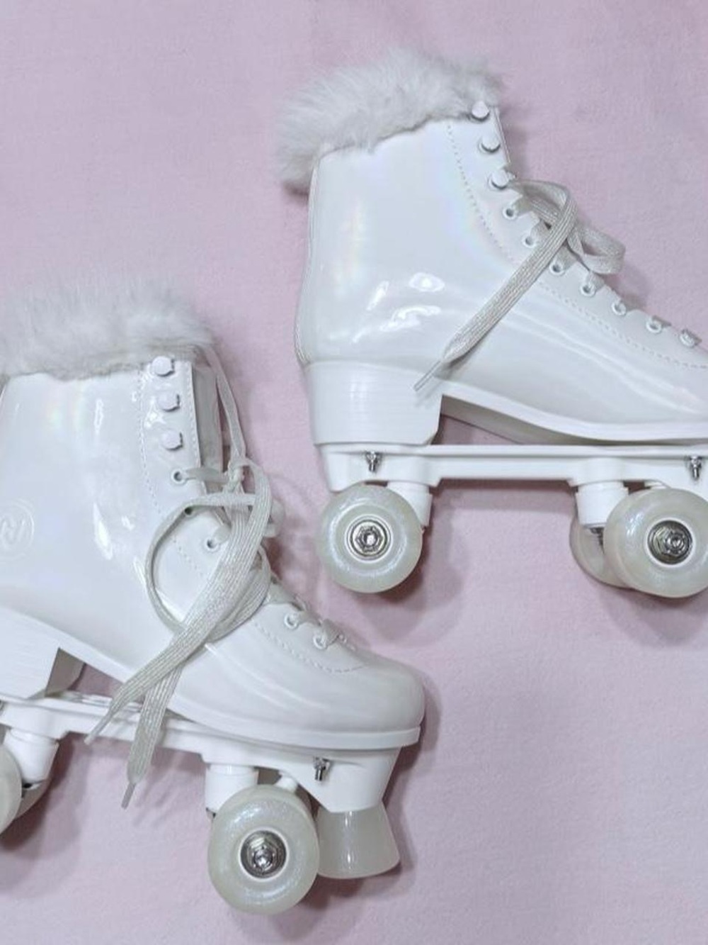 White Roller Skates with Faux Fur Trim